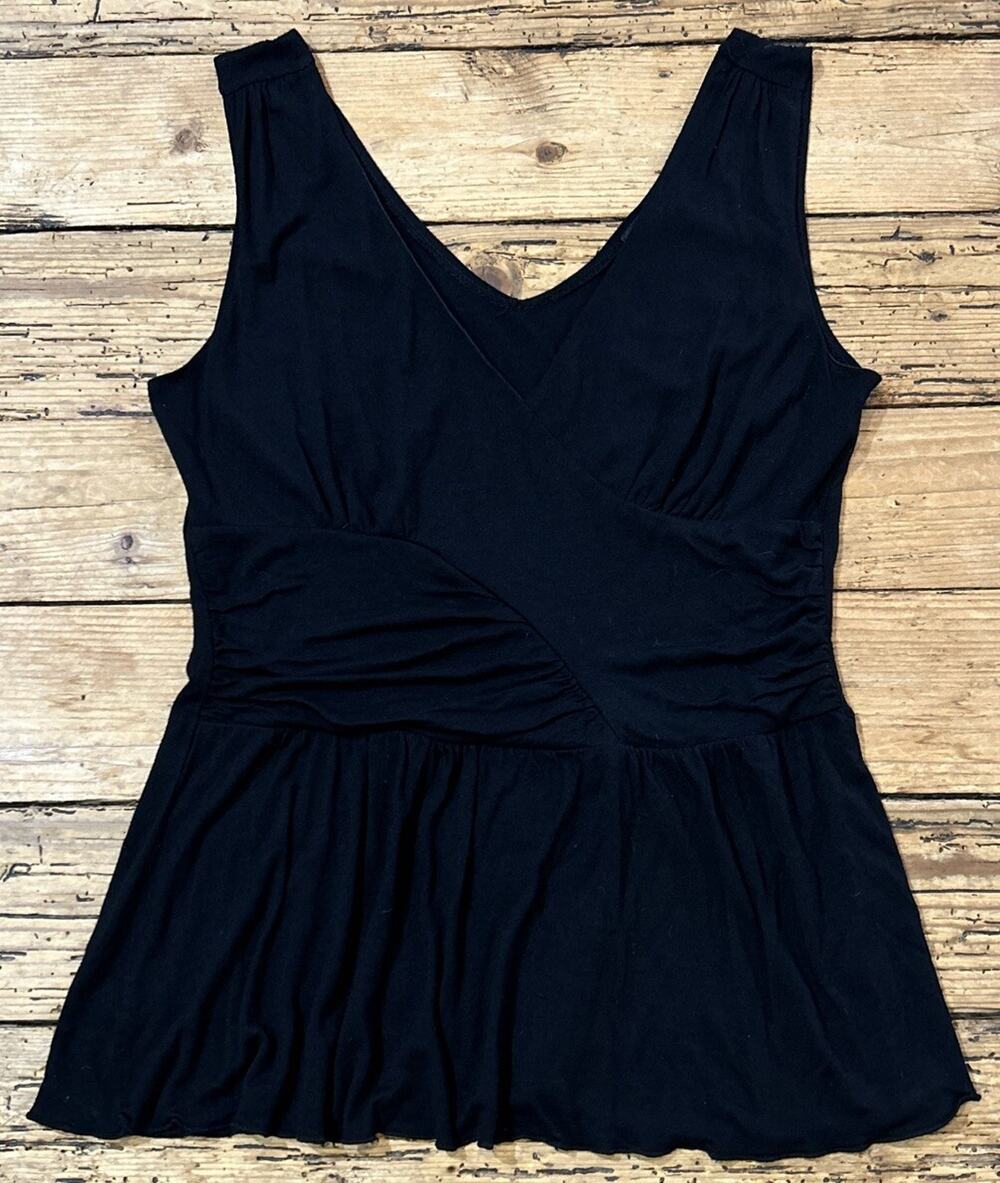 BCX Women’s Black Flowy Peplum Sleeveless Top Size M